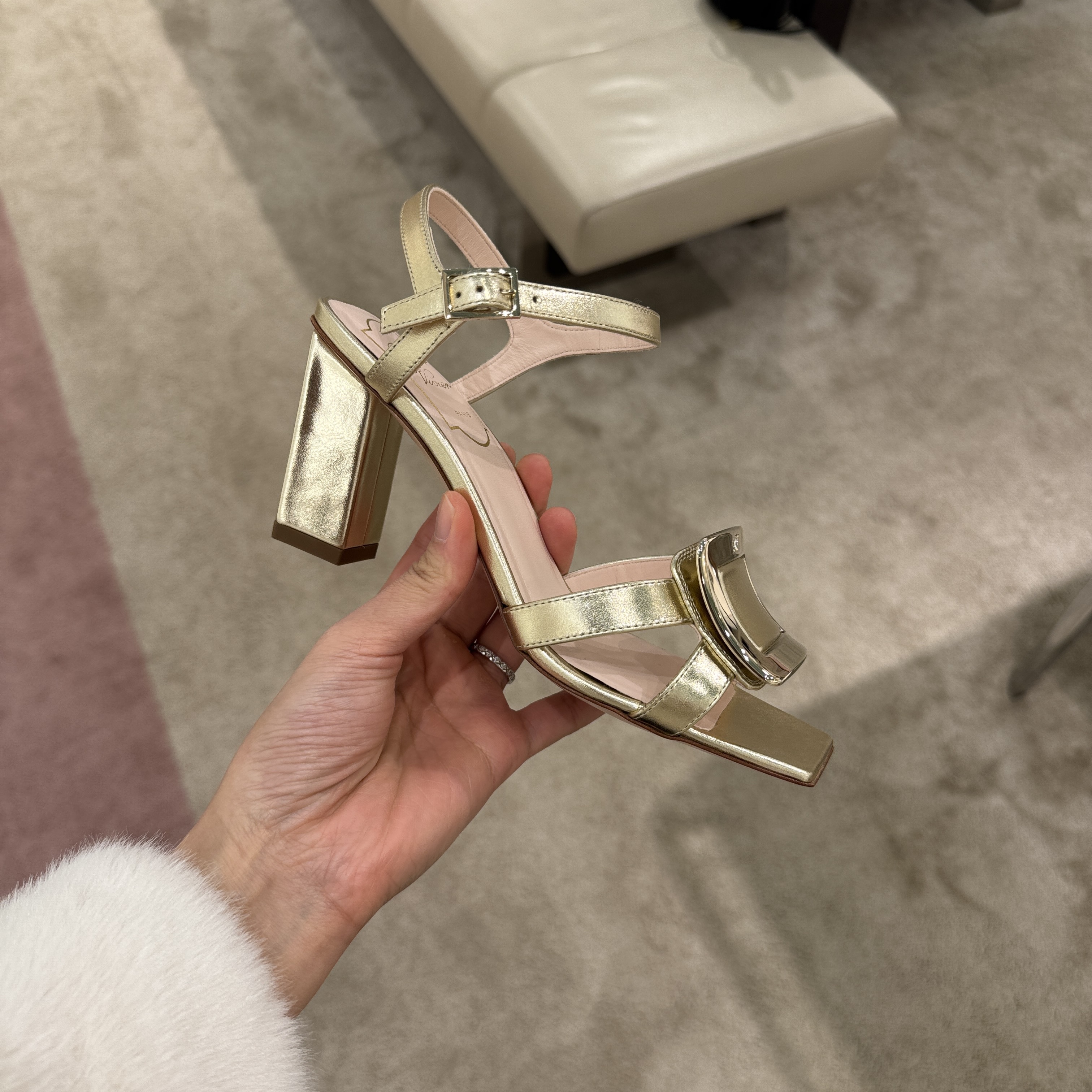Roger Vivier Belle Vivier Metal Buckle Sandals heels gold