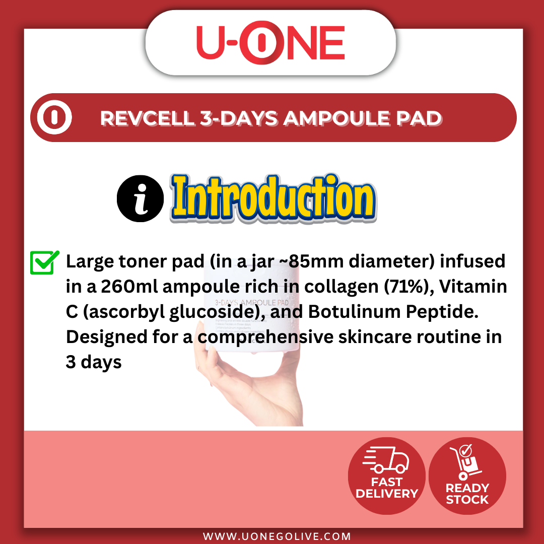 U-ONE | Korea | Revcell | 3-Days Ampoule Pad | 260ml | Skin Care