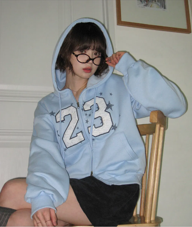 秋冬預訂｜寬鬆蕾絲貼片抓絨 ZIPUP HOODIE