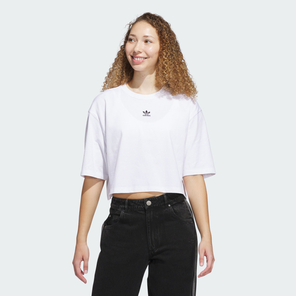 Adidas 愛迪達 Ess Crop Tee JJ3385 女 T恤 運動上衣 休閒短袖 短版上衣 白 黑 亞版