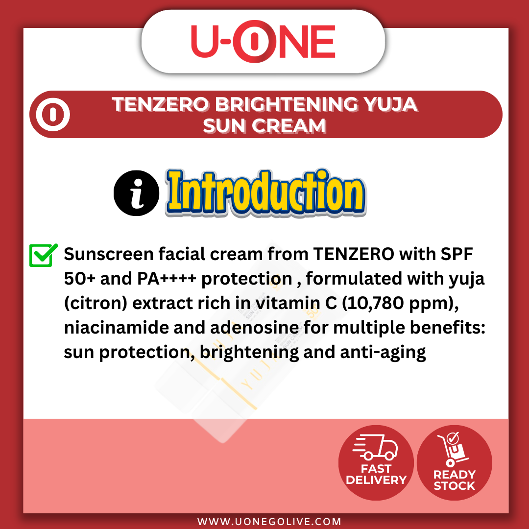 U-ONE | Korea | Tenzero | Brightening Yuja Sun Cream | 50g | Skin Care