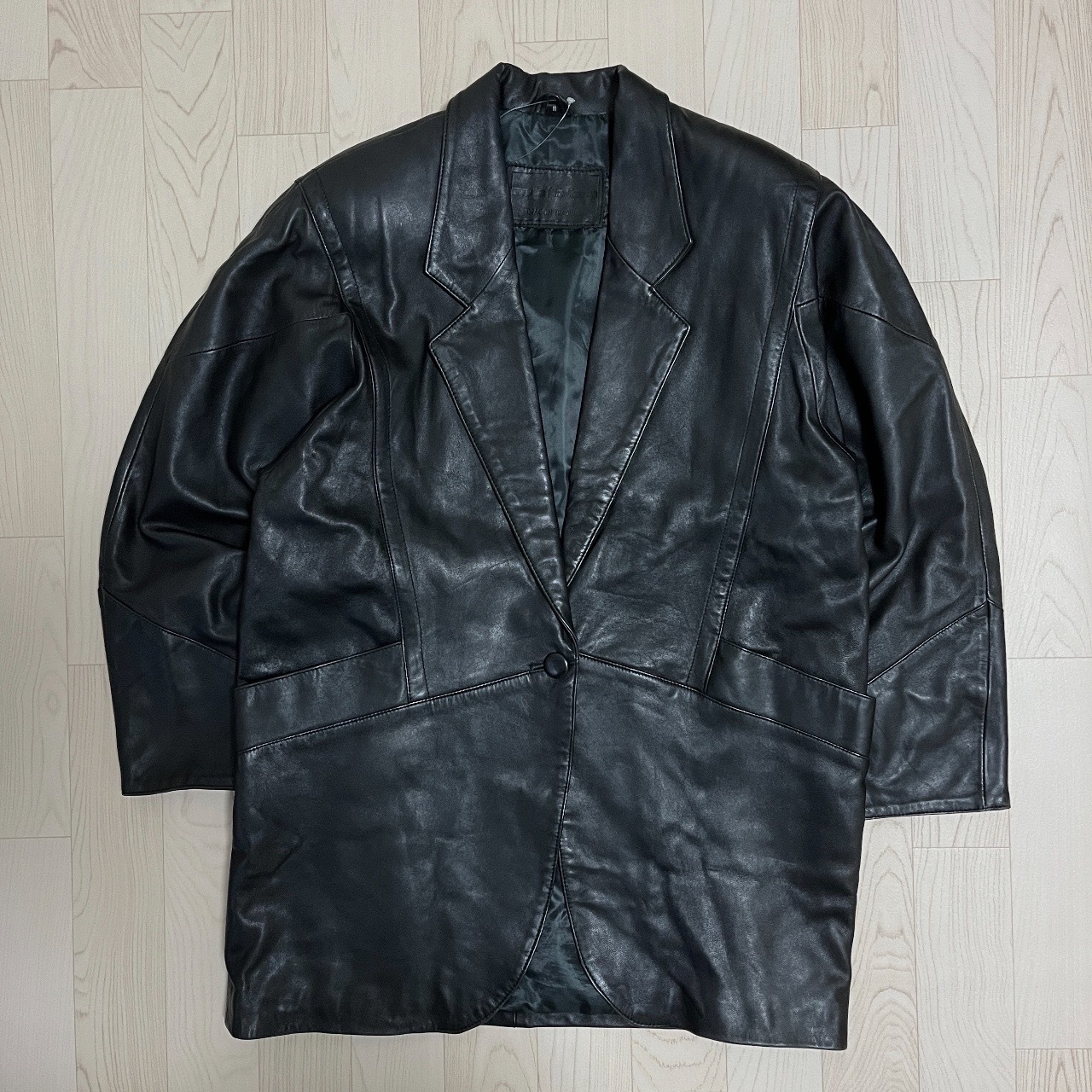 Vintage黑色羊皮西裝褸