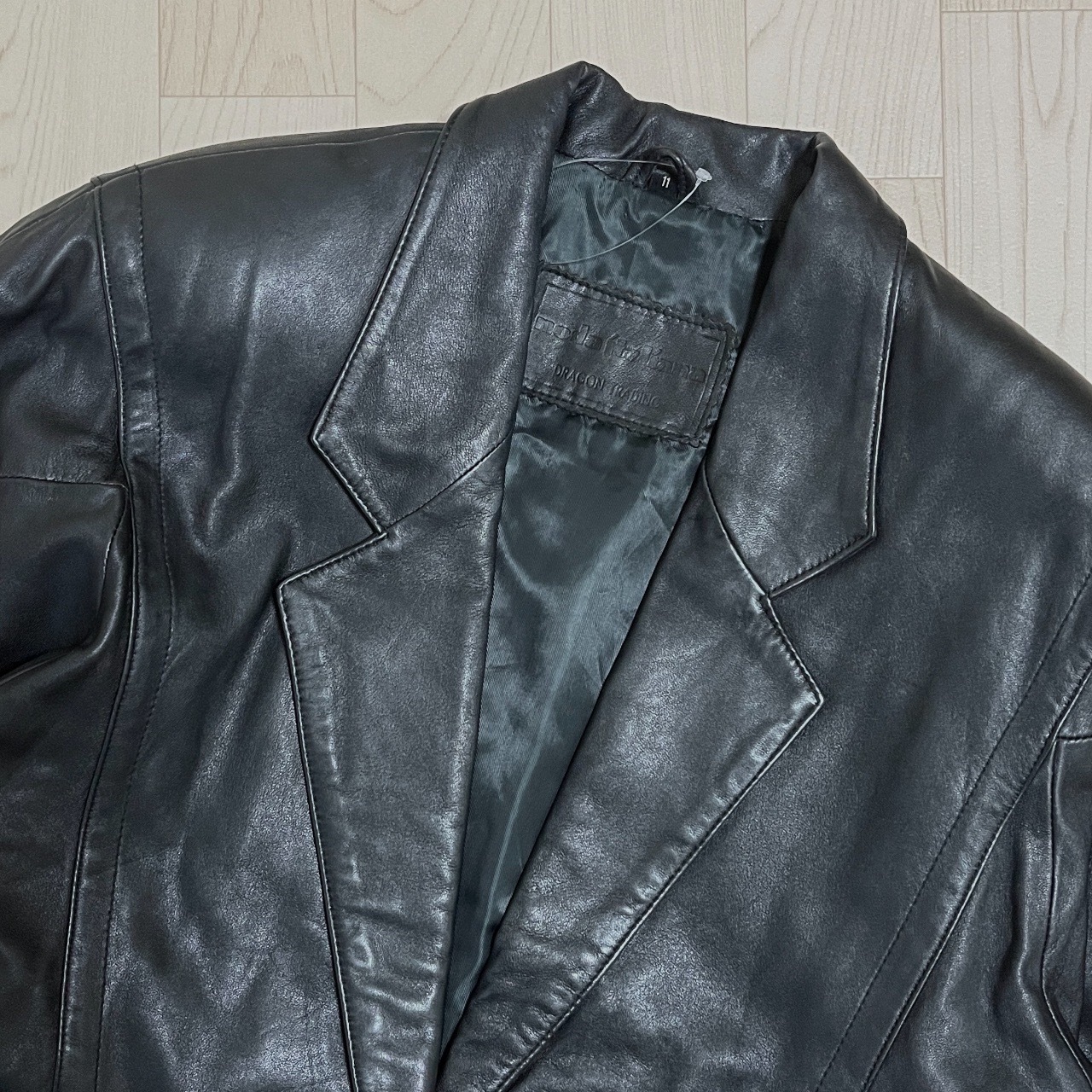 Vintage黑色羊皮西裝褸