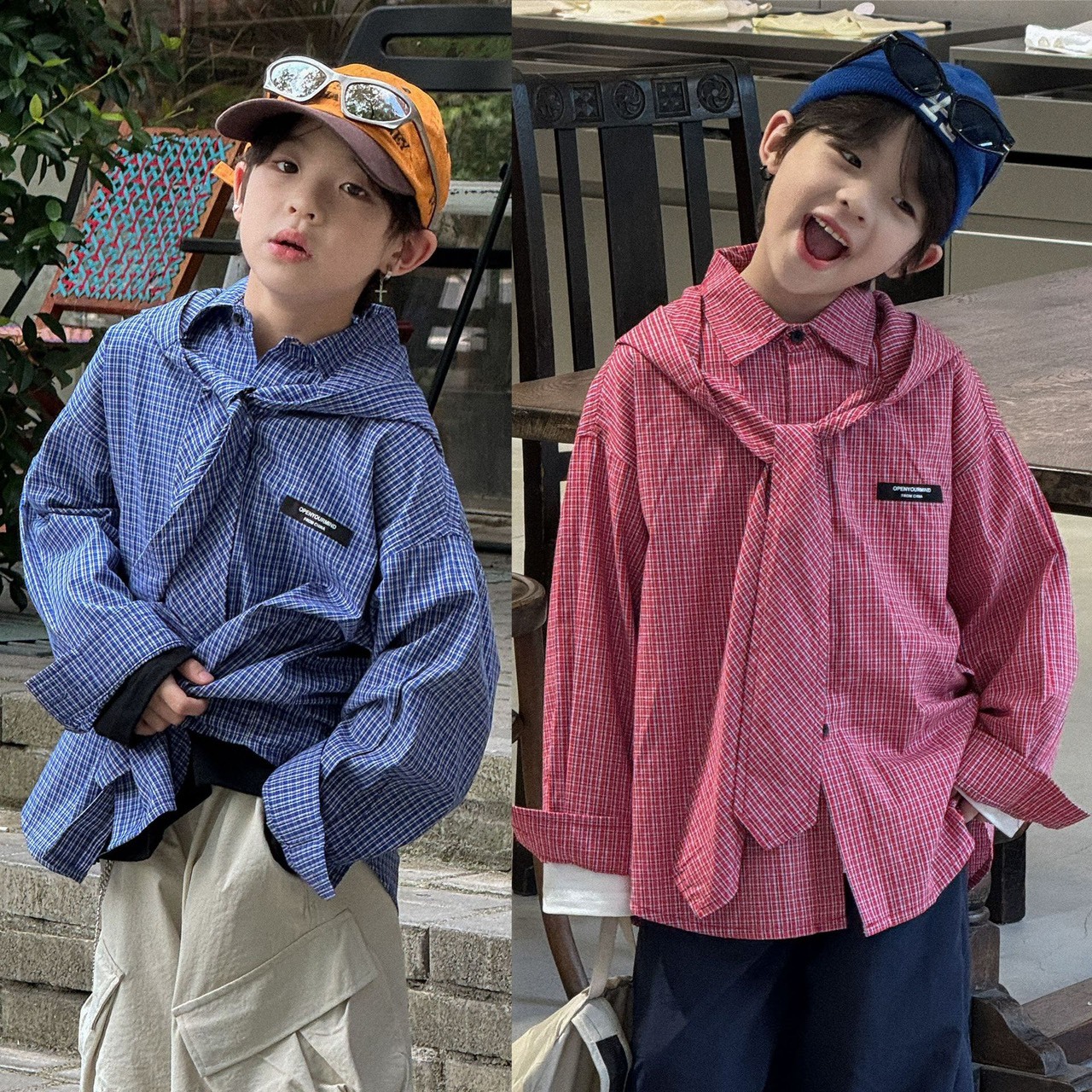 復古格子襯衫｜含披肩