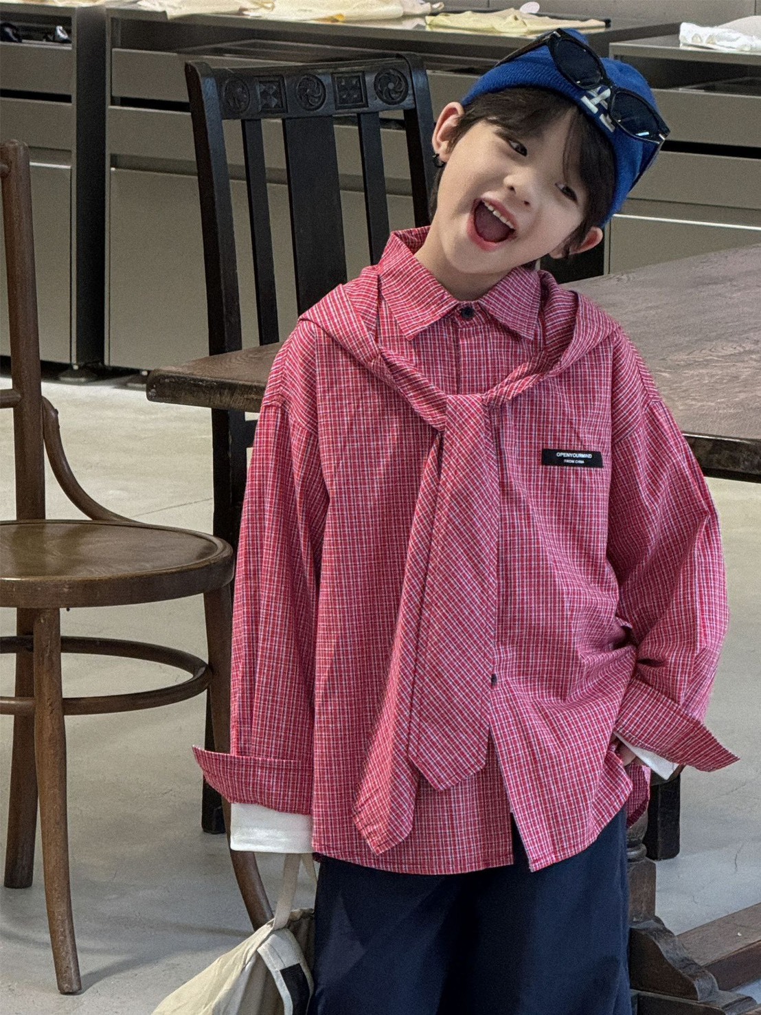 復古格子襯衫｜含披肩