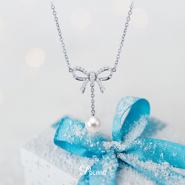 天然珍珠「蝴蝶結 」925純銀套鍊 (16吋+5公分延長鍊)-SPS0003