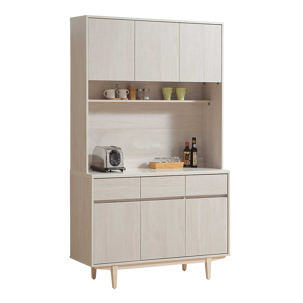 貝莎4尺岩板收納高餐櫃/碗盤櫃/電器櫃(上座+下座)