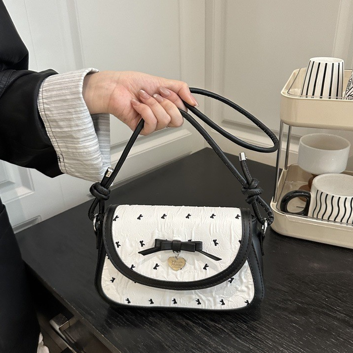 Korean Bow Print Shoulder Hobo Bag