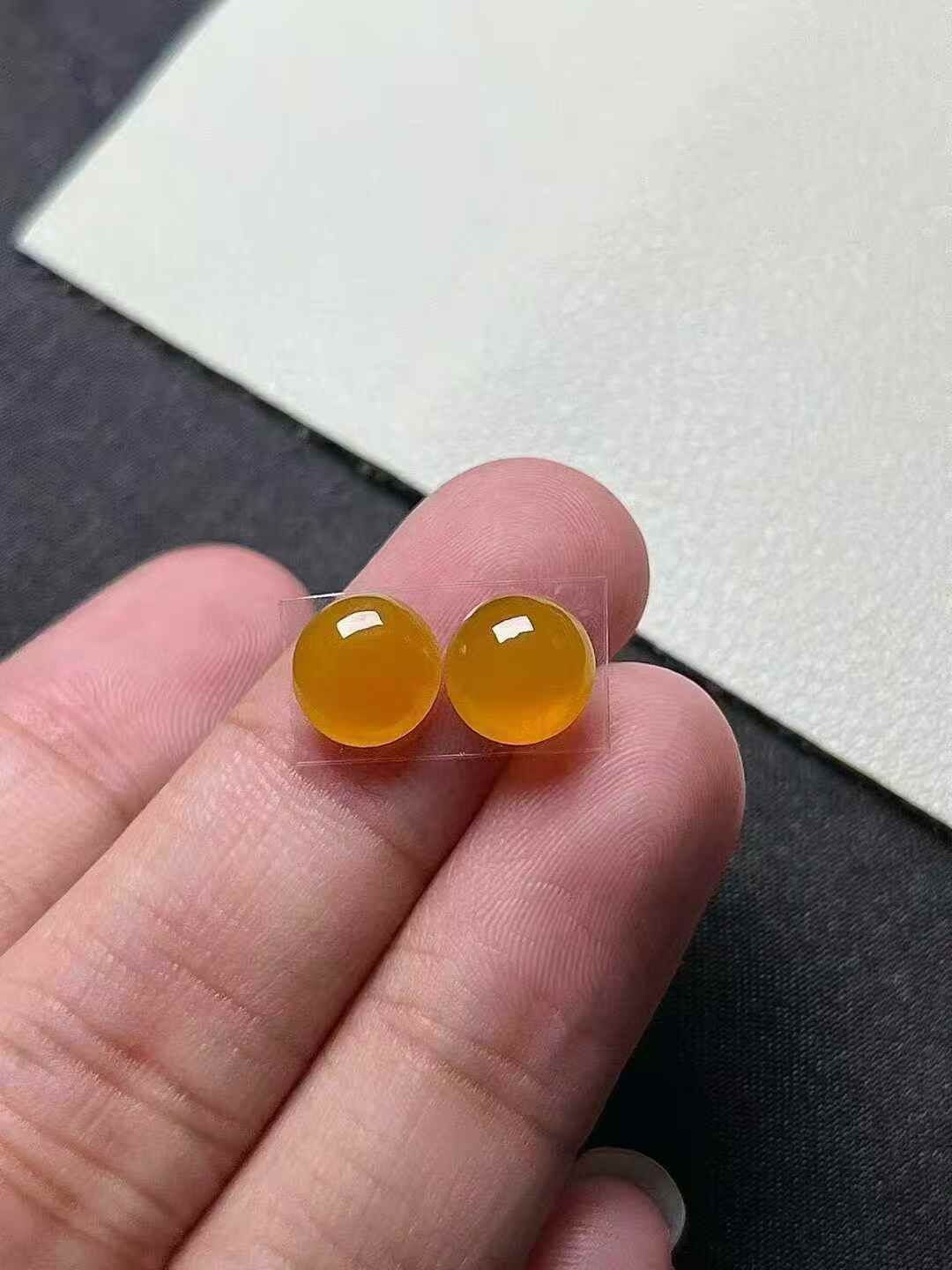 翡翠黃翡蛋面一對,天然翡翠A玉, 緬甸玉, Jade, Jadeite