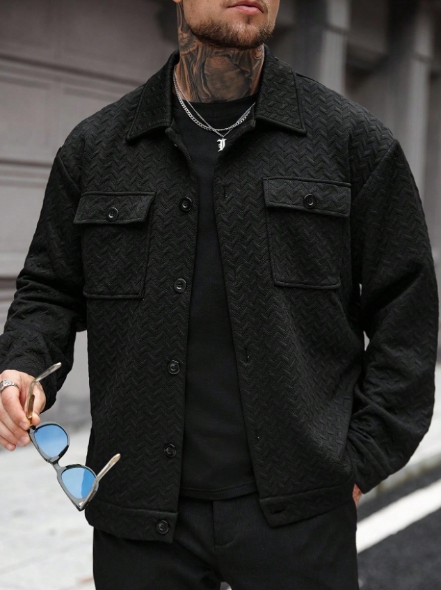 KADMAX大尺碼-男士前扣簡約紋路夾克〈KSMS2664〉