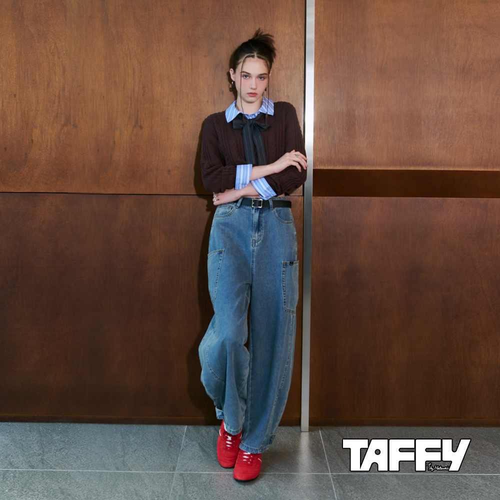 MA‧TSU Mi 圓領百搭短版基本款微縮口麻花針織上衣(深藍.咖)