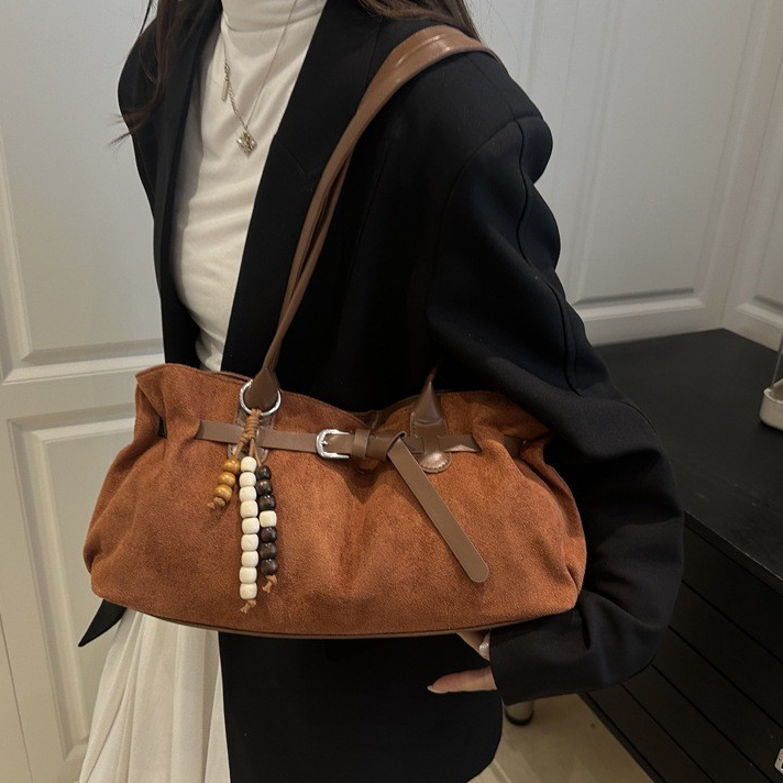 Vintage Suede-Feel Small Tote Bag