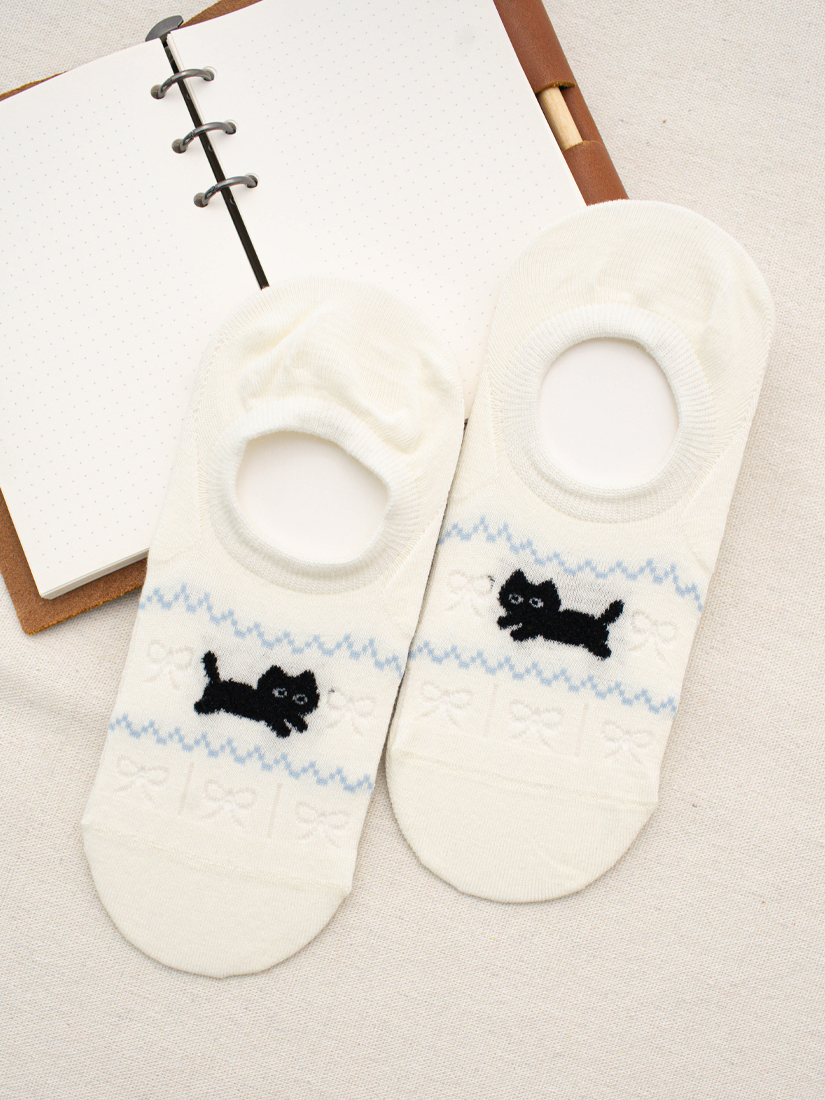 簍空蝴蝶結貓咪船型襪