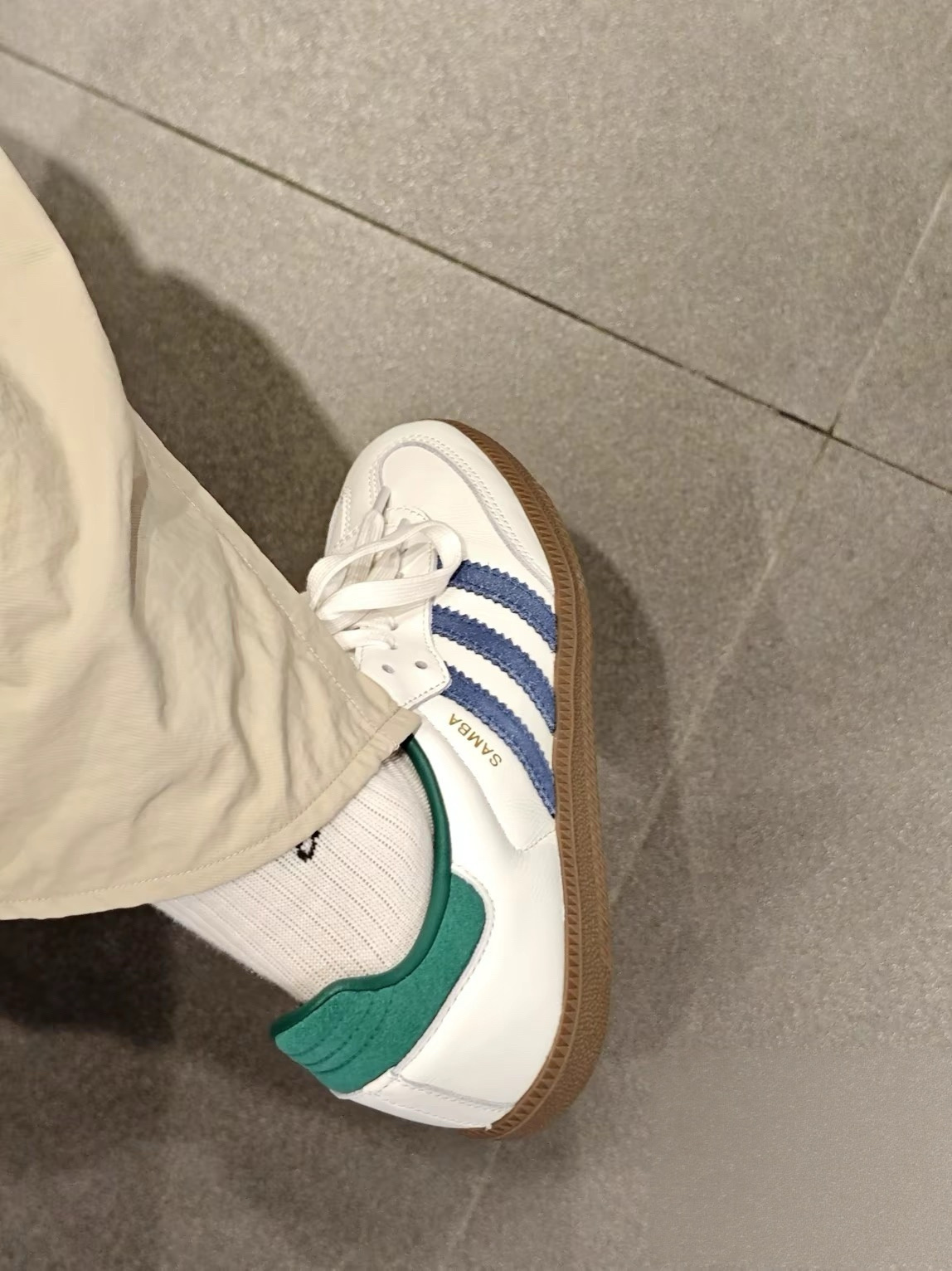 adidas originals SAMBA OG 男女同款 白綠藍色 IH4882