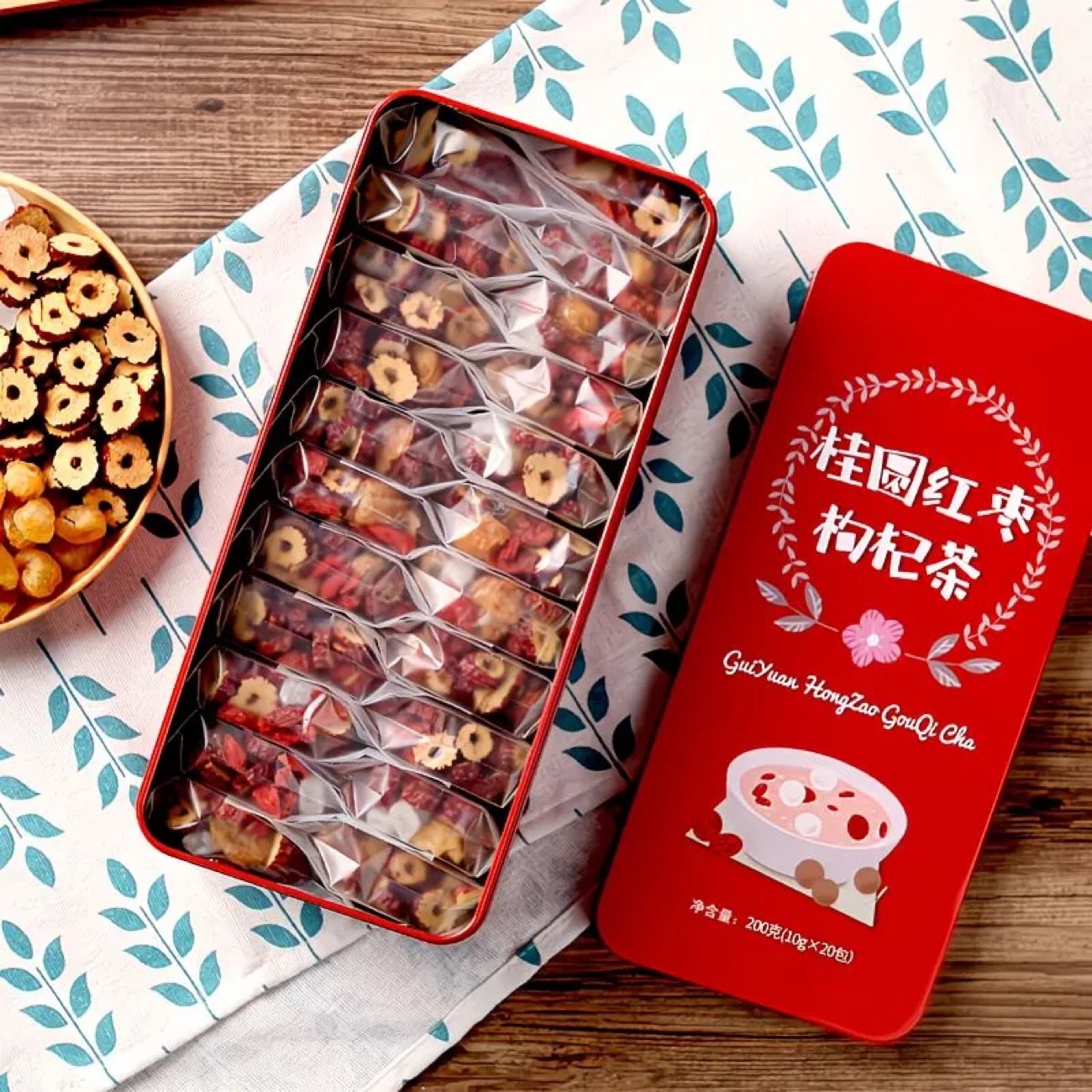 新年预购 送礼 桂圆红枣枸杞茶泡水红枣泡茶枸杞茶 铁盒 20包装