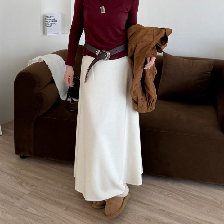 微甜奶凍 簡約款毛呢下傘長裙