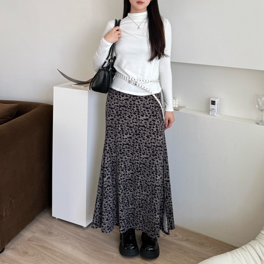與豹紋之間 前開衩豹紋魚尾裙