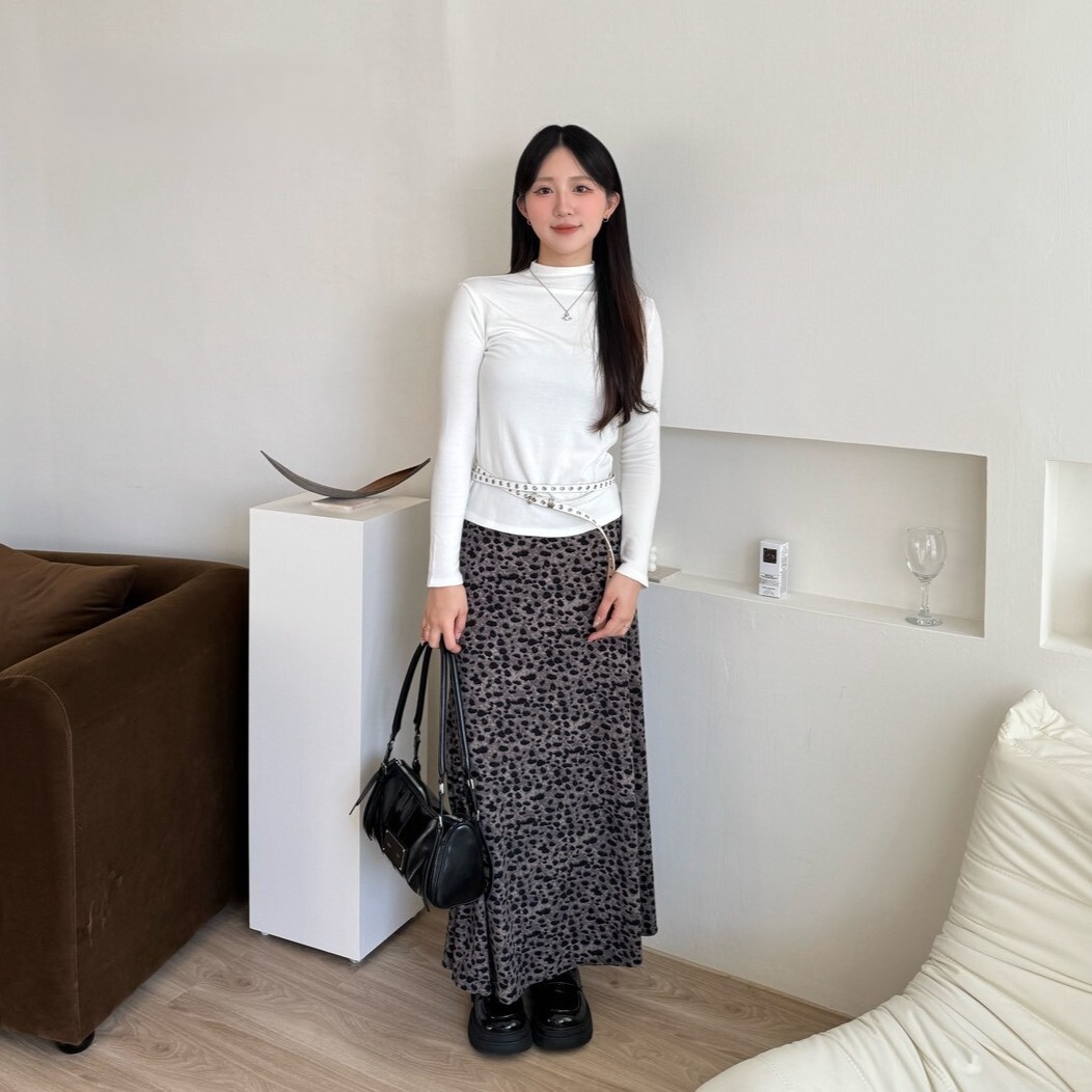 與豹紋之間 前開衩豹紋魚尾裙