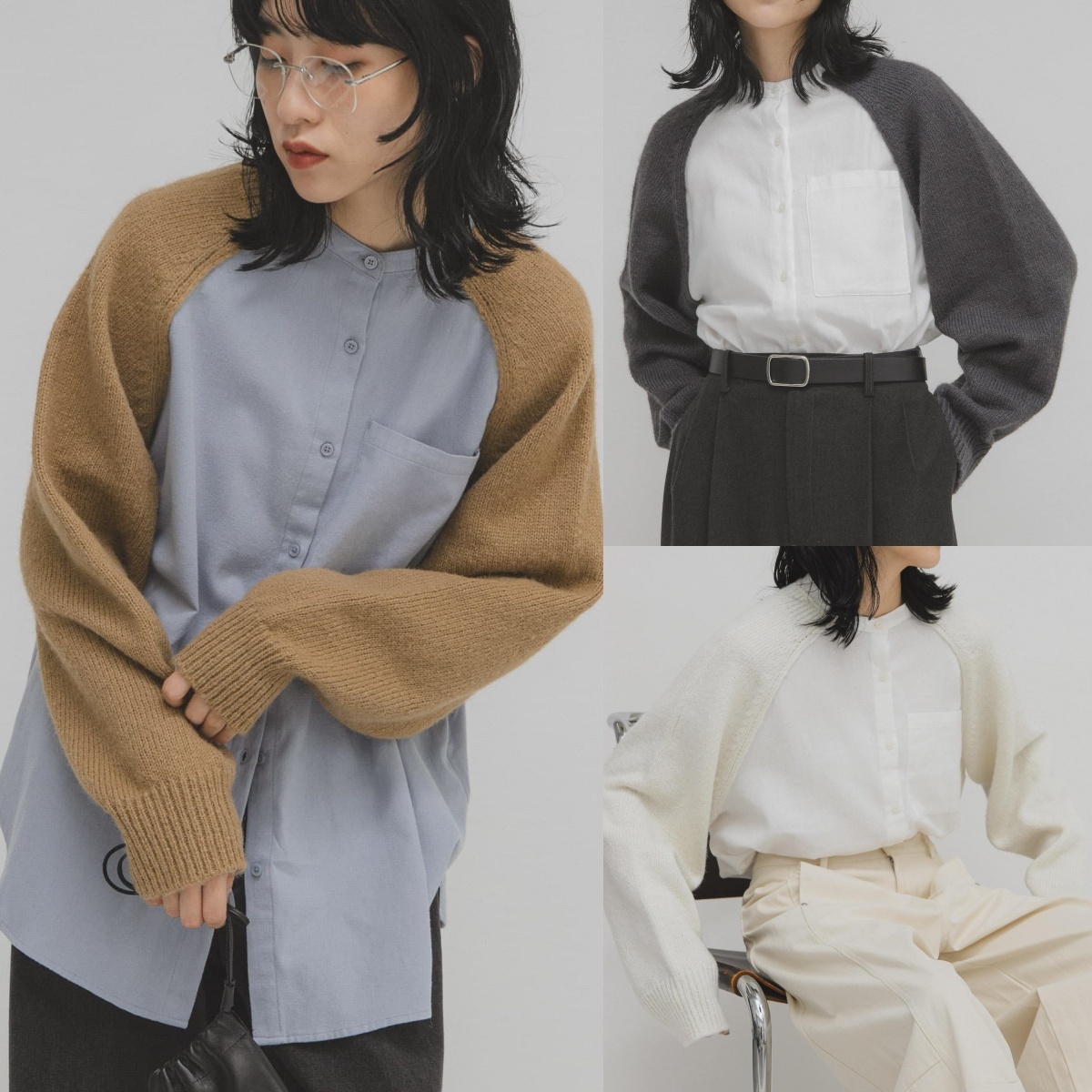 先行特價預購┃日本 KBF 針織袖 無領 長袖 襯衫