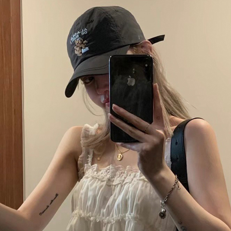 Korean Pink Cute Bear Embroidered Quick-Dry Cap