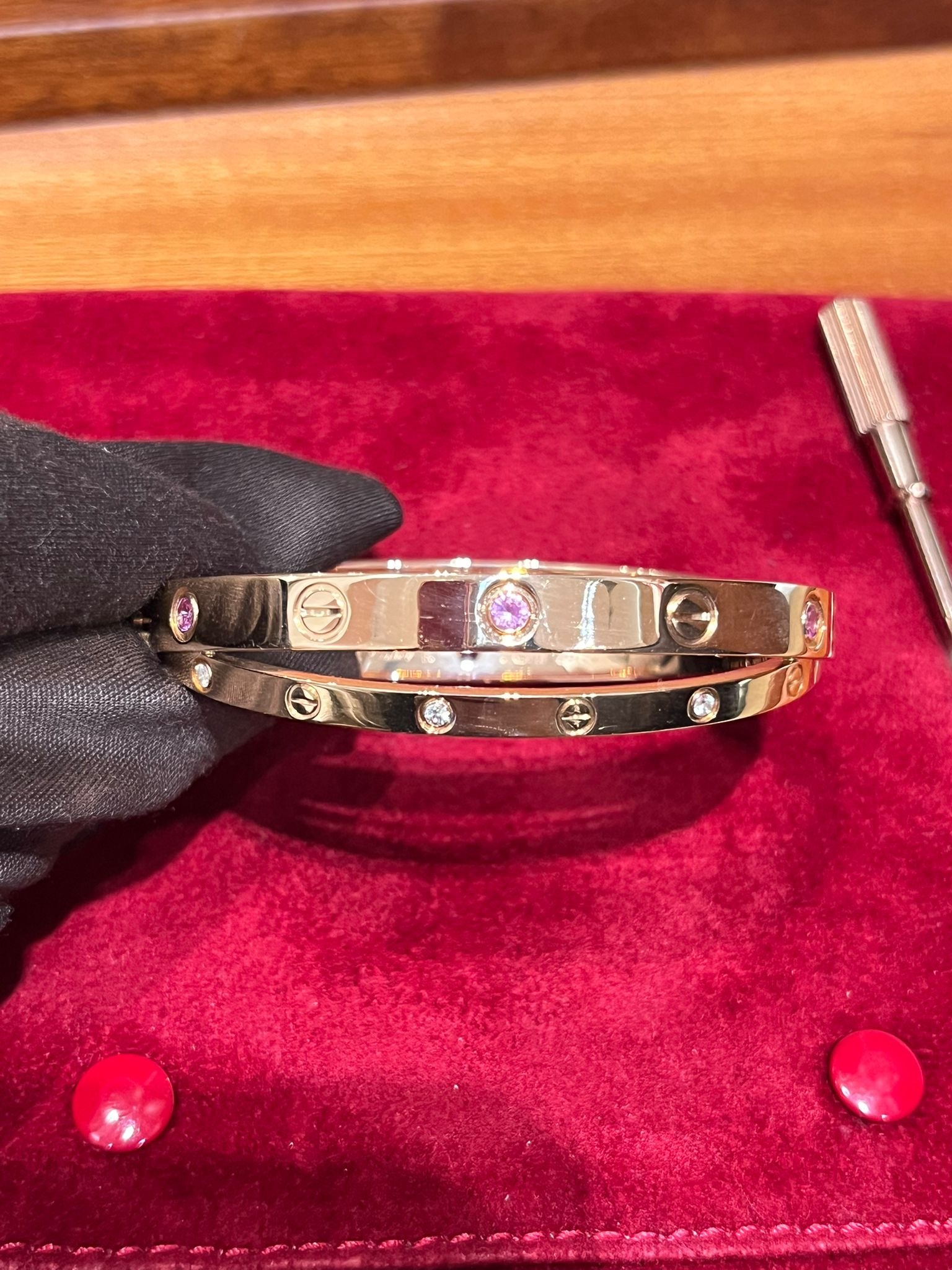 Cartier double love bracelet rose gold with diamond size 16 （二手98%新）