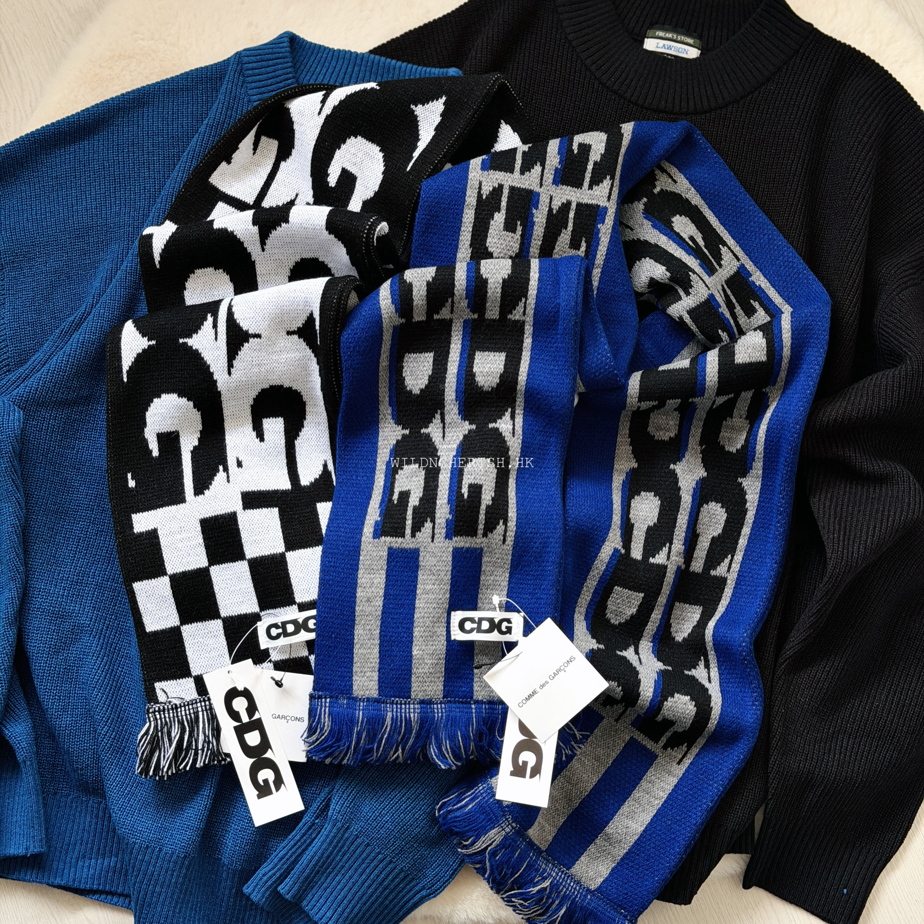 現貨 | CDG Logo Check Scarf 黑白 藍灰