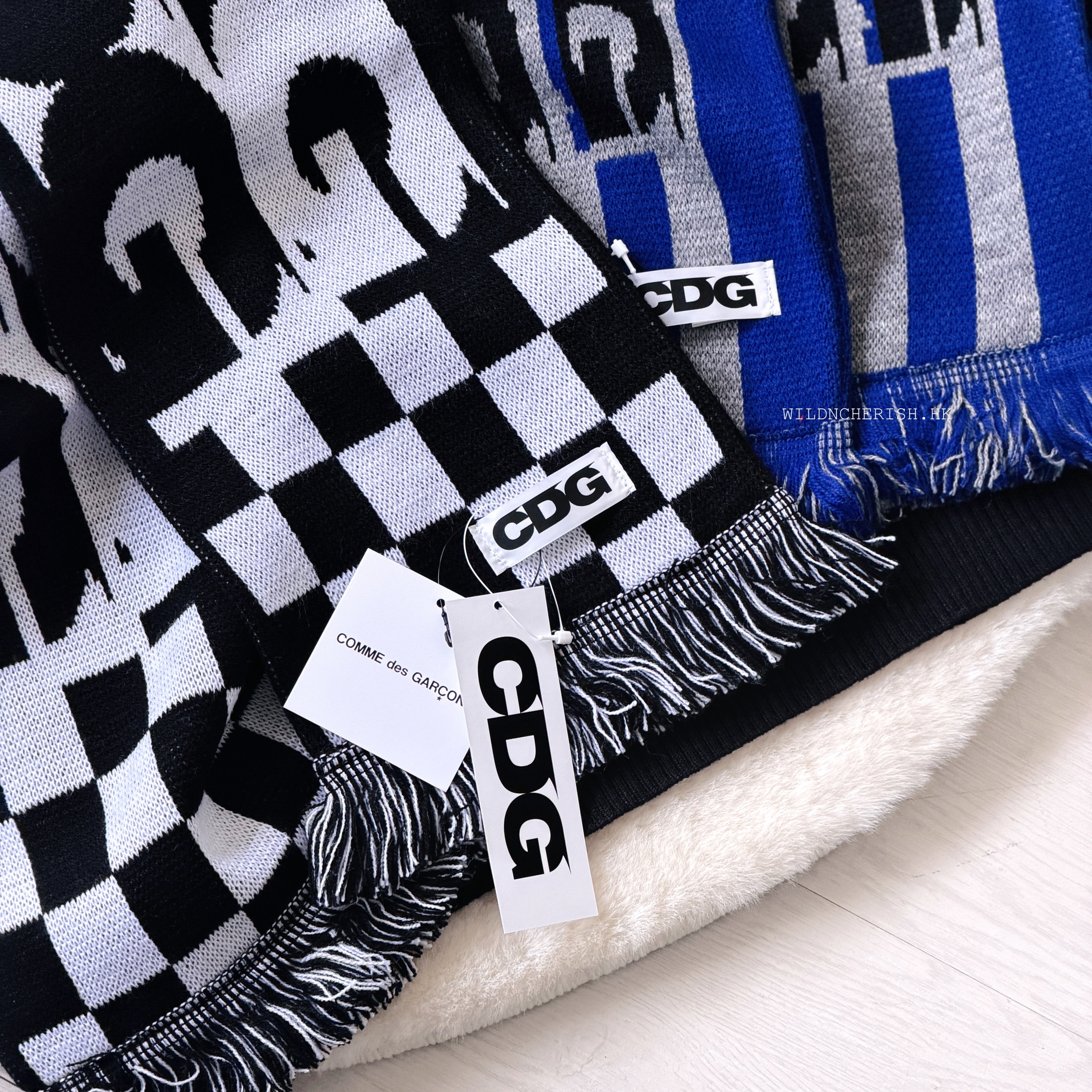 現貨 | CDG Logo Check Scarf 黑白 藍灰