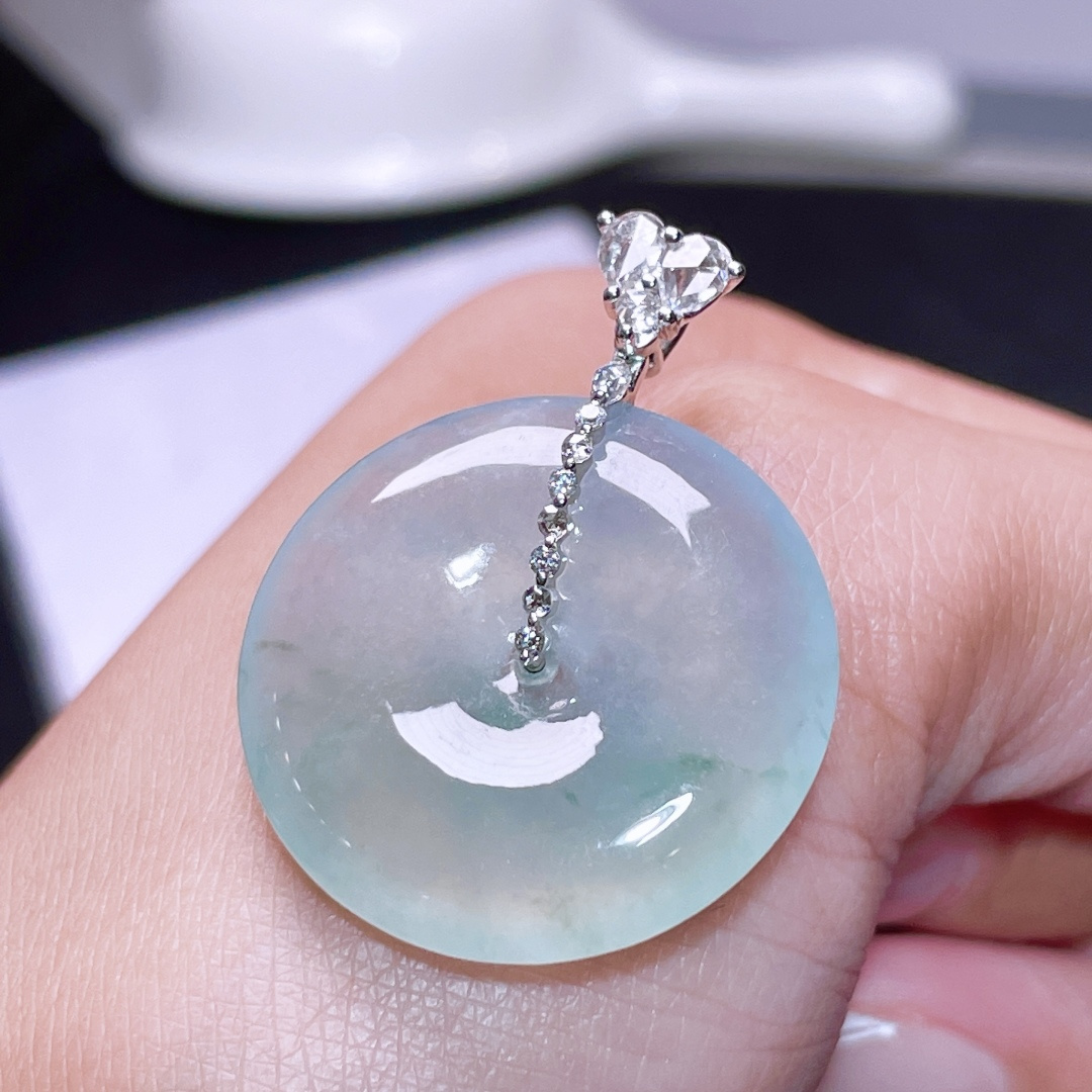 翡翠平安扣吊墜 (24.7mm直徑),天然翡翠A玉, 緬甸玉, Jade, Jadeite