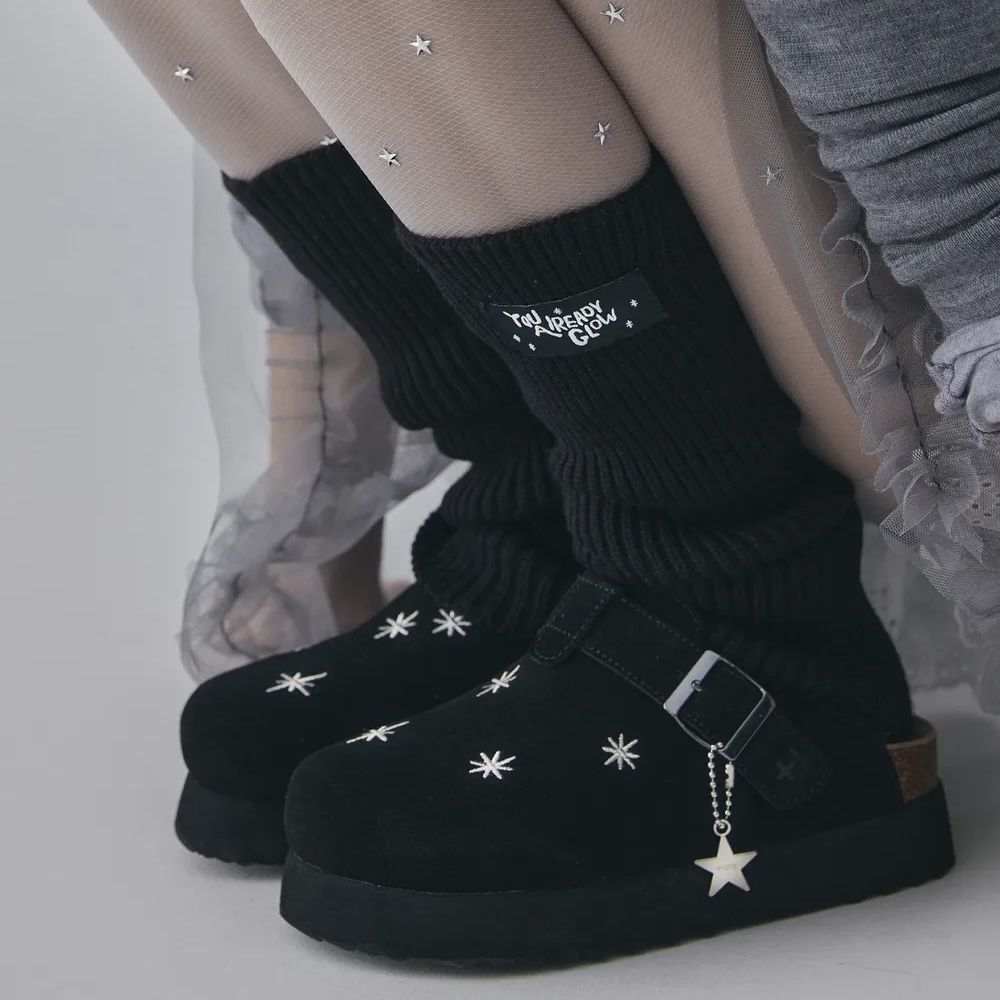 OTZ x LOFA SEOUL 麂皮 星星刺繡 黑色 勃肯鞋 厚底 懶人拖/堆堆襪 FLOTFA3W49