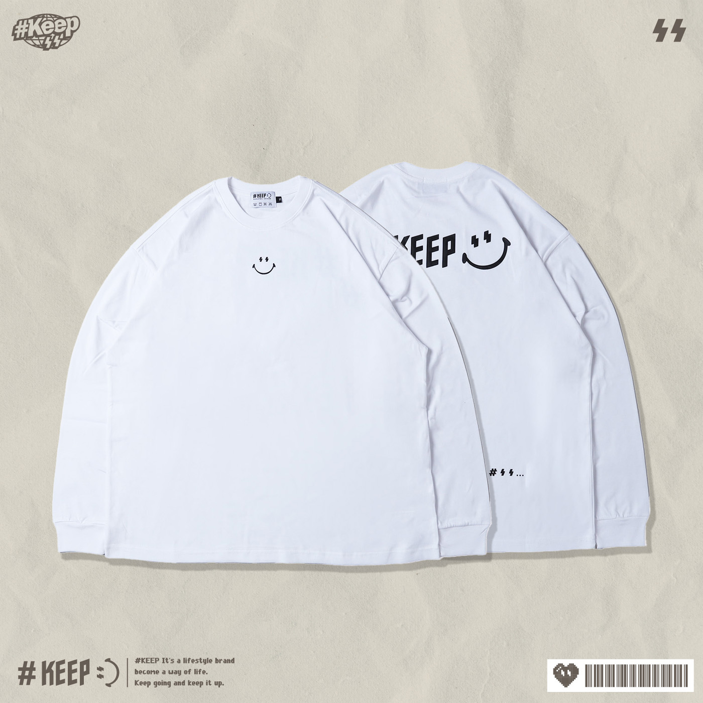 #KEEP CLASSIC Long Sleeve TEE 白色 黑色 黑銀色 印花 笑臉 寬版 落肩 保持經典 長TEE【KS331】