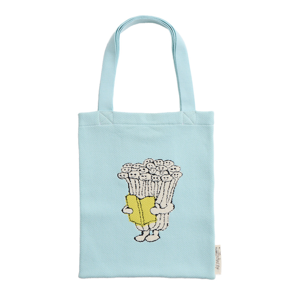 [Bird Pit] Reading Enoki Mushroom Tote Bag Sky Blue