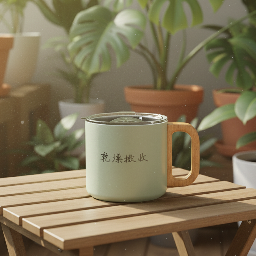 質感原木金屬馬克杯|櫸木手把|雙層不鏽鋼|免費客製化服務|附杯蓋