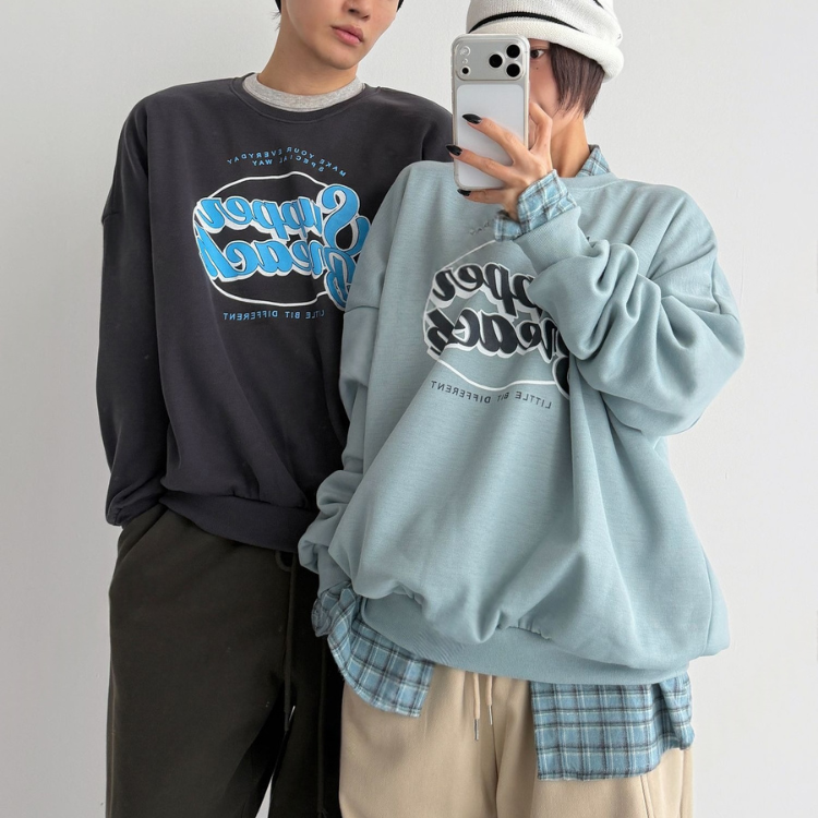 韓系復古字樣情侶衛衣｜寬鬆落肩版（三色）