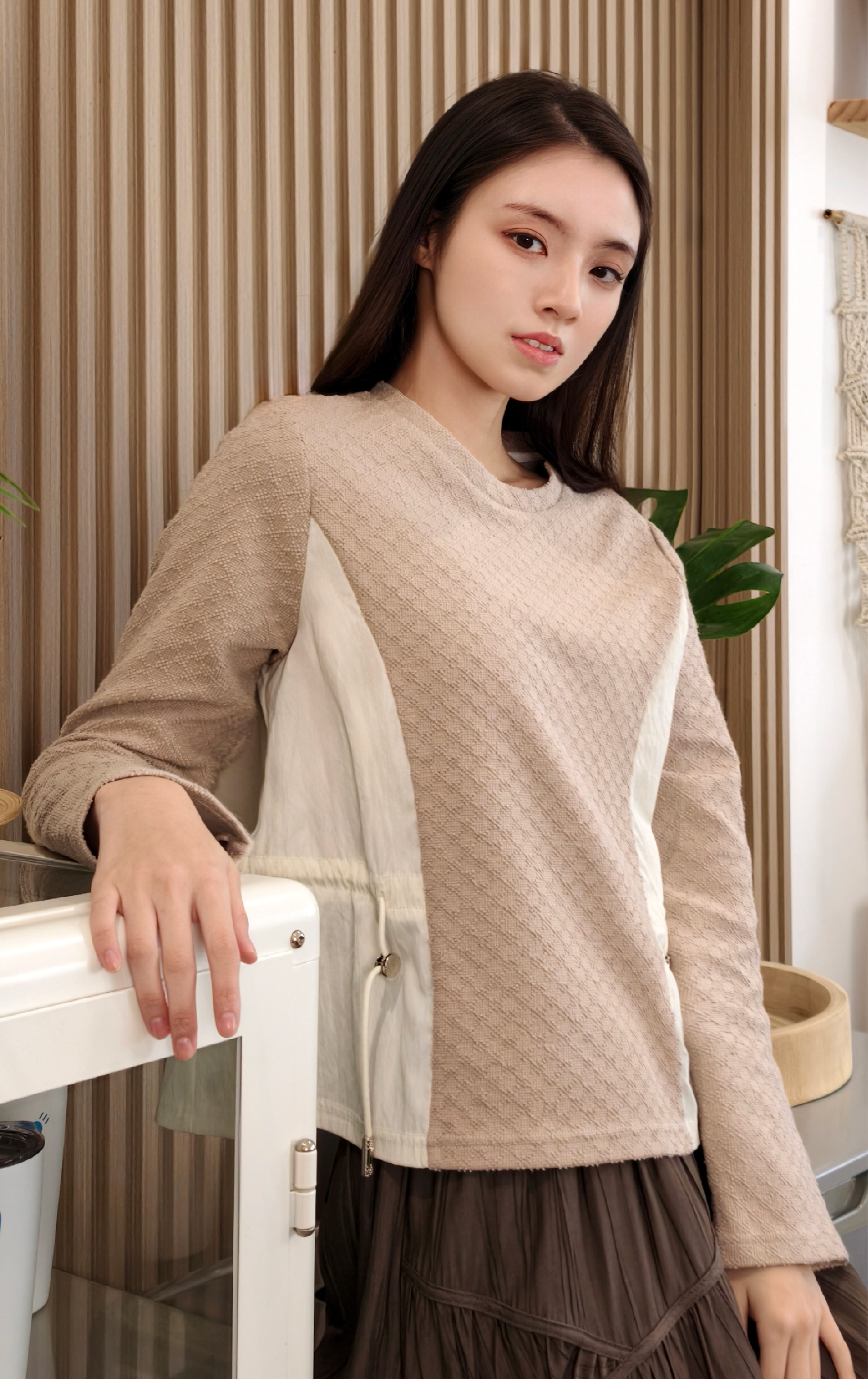 拼布抽繩上衣 LT0324