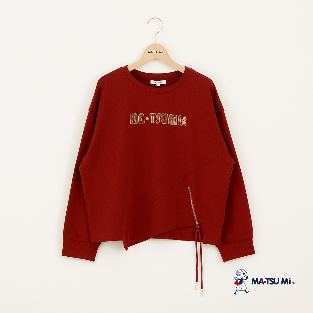 MA‧TSU Mi 品牌LOGO刺繡不對稱剪裁拉鍊設計上衣(紅.黑)