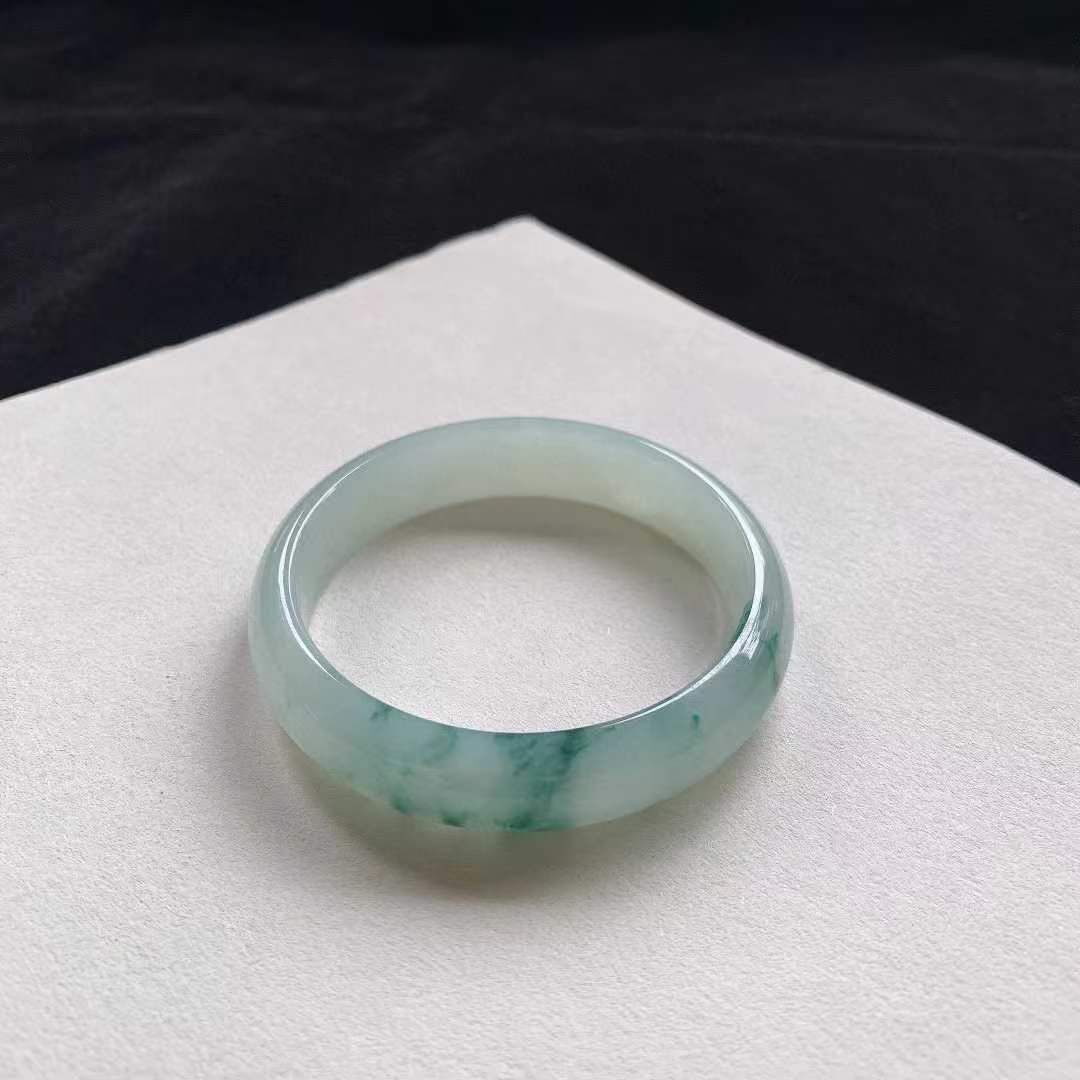 翡翠冰種飄花正圈手鐲,天然翡翠A玉, 緬甸玉, Jade, Jadeite