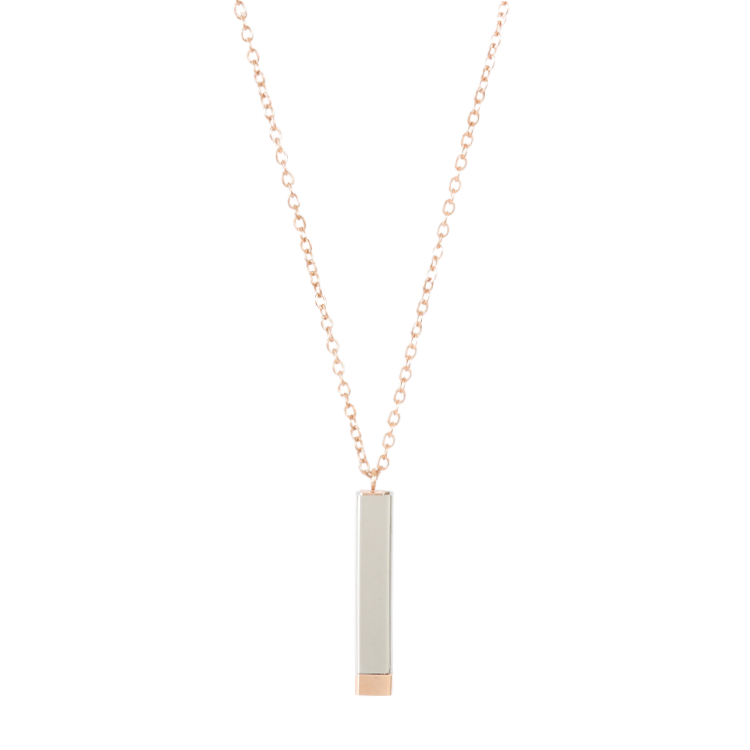 白鋼項鍊，情侶項鍊 幾何長方體滑蓋結構；一秒隱顯俐落百搭 推薦刻字（4188玫瑰金）
