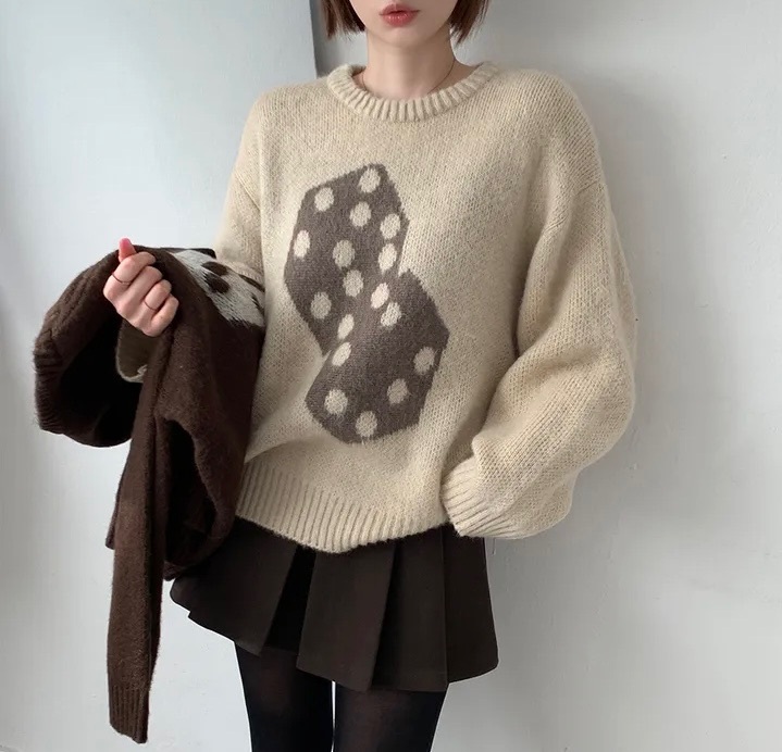 【優惠預訂】韓國骰仔圖案刷毛冷衫（4色）