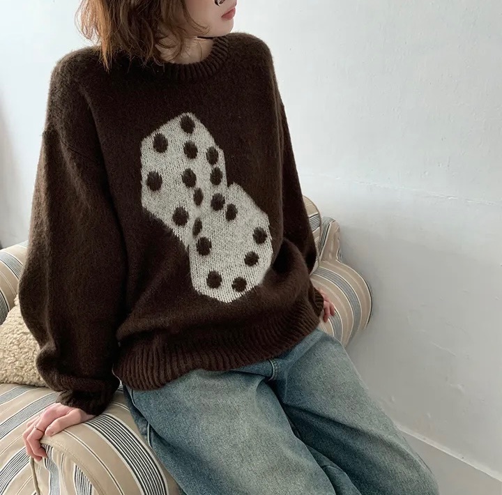 【優惠預訂】韓國骰仔圖案刷毛冷衫（4色）