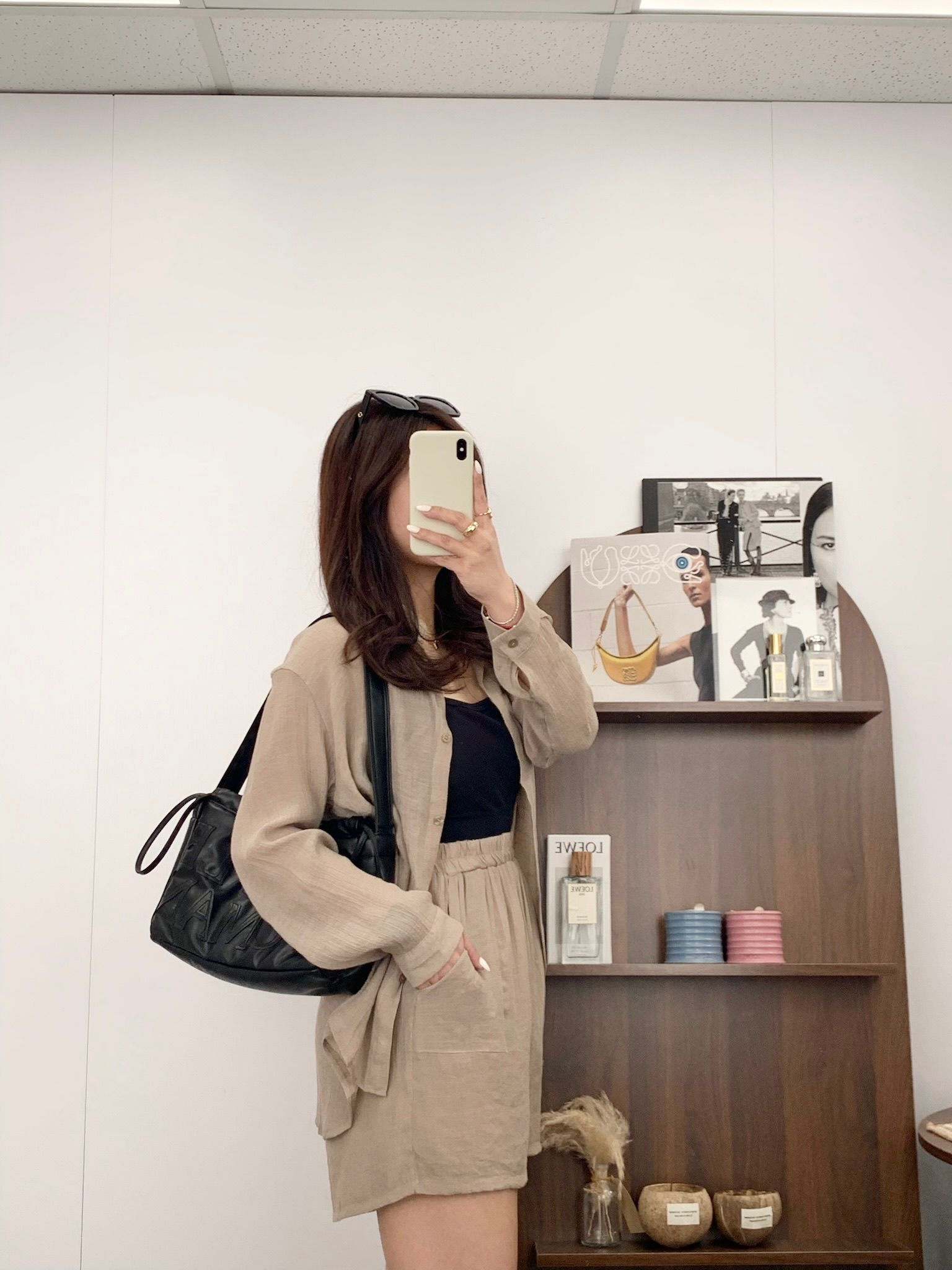 棉麻透薄恤衫短褲套裝(杏色)