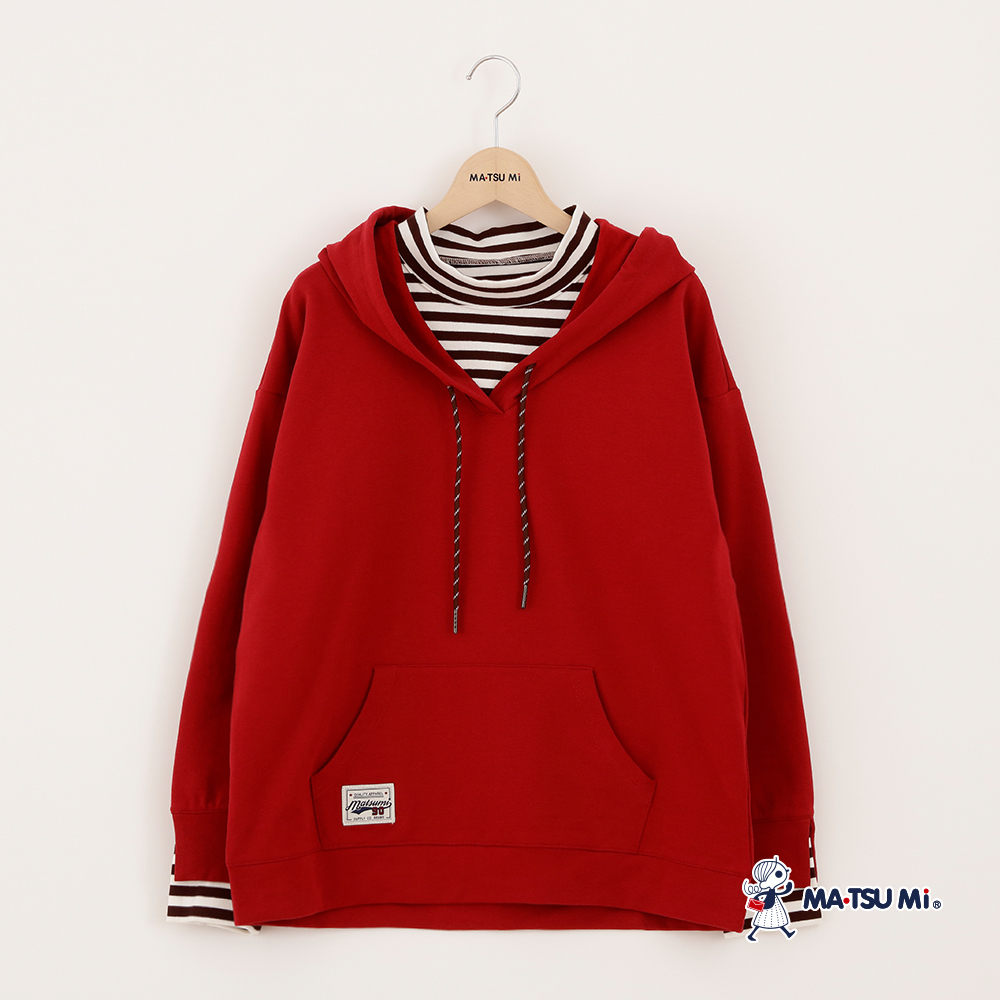 MA‧TSU Mi 假兩件式休閒口袋連帽上衣(紅.黃)
