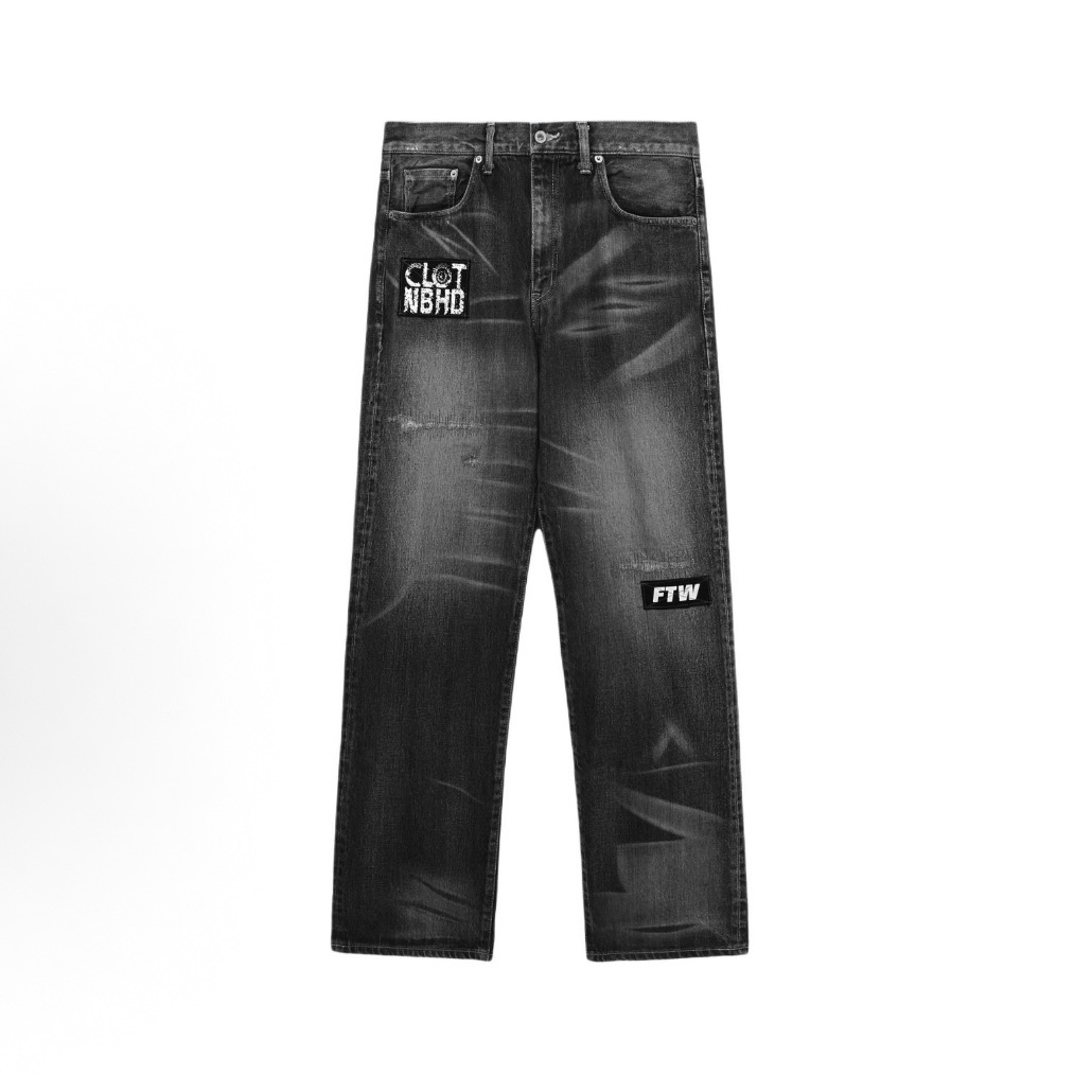 -(B3c01)-CLOT x NEIGHBORHOOD SAVAGE DENIM DP BASIC PANTS FTW FW25 聯名款 貼布 牛王 黑色/藍色-252SP20N-PTM01S