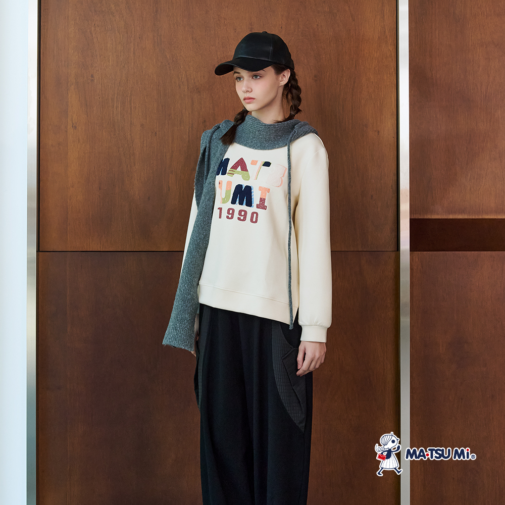 MA‧TSU Mi 寬鬆百搭字母印花繡花大學T上衣(紅.粉黃)