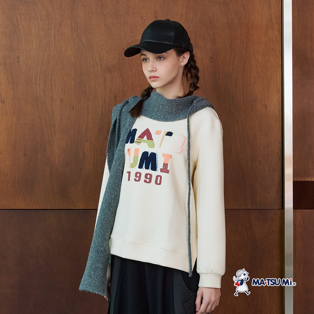 MA‧TSU Mi 寬鬆百搭字母印花繡花大學T上衣(紅.粉黃)