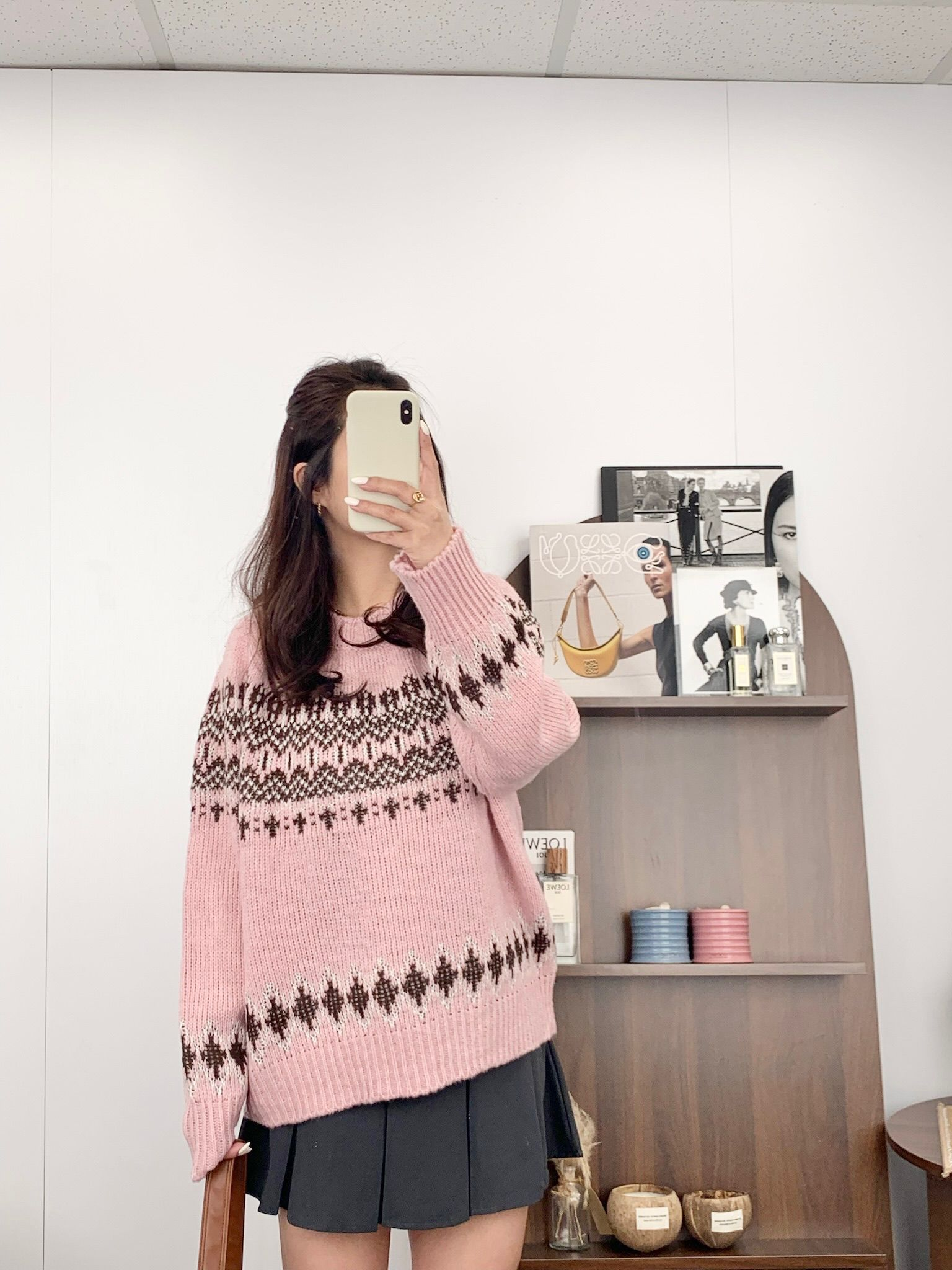 圓領雪花針織上衣(粉紅色)