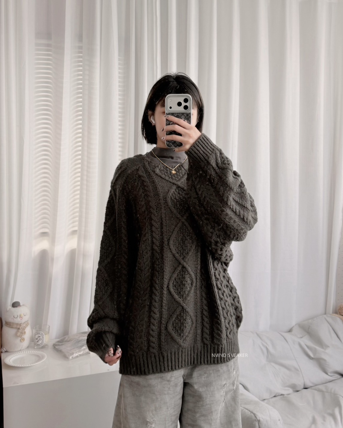 零碼-S-Fear Of God Essentials Cable Knit 炭灰