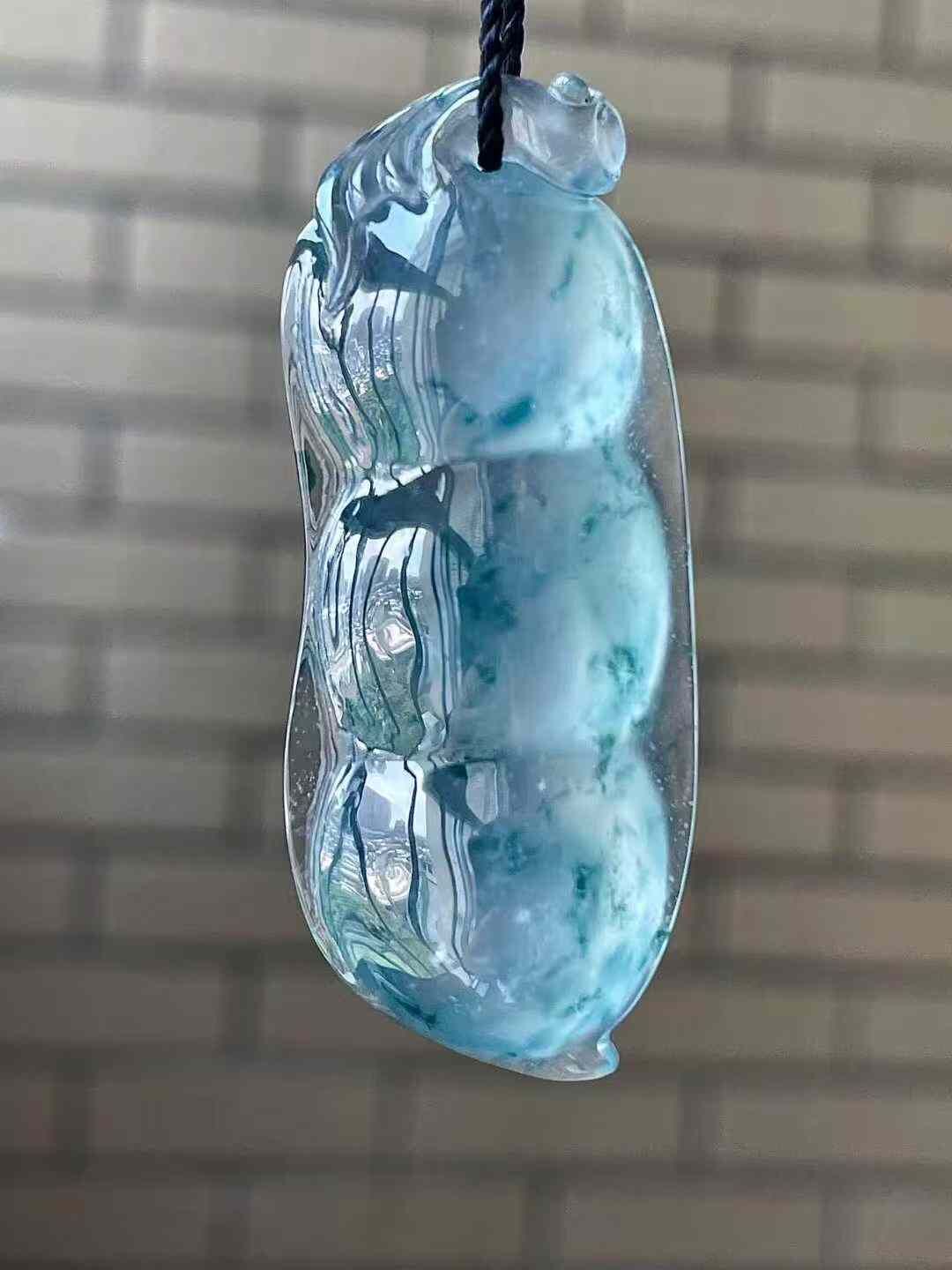 翡翠玻璃種飄藍花福豆吊墜,天然翡翠A玉, 緬甸玉, Jade, Jadeite