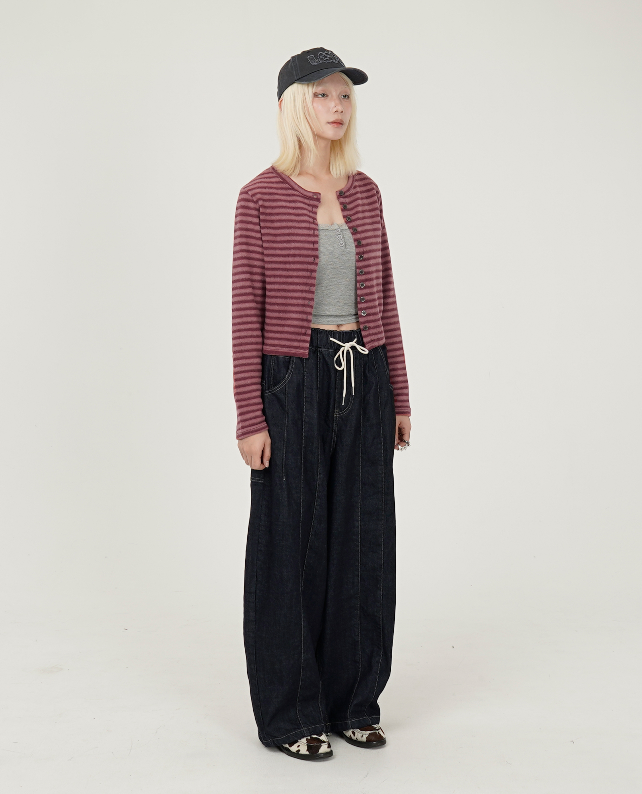 原色雙車線綁繩牛仔褲