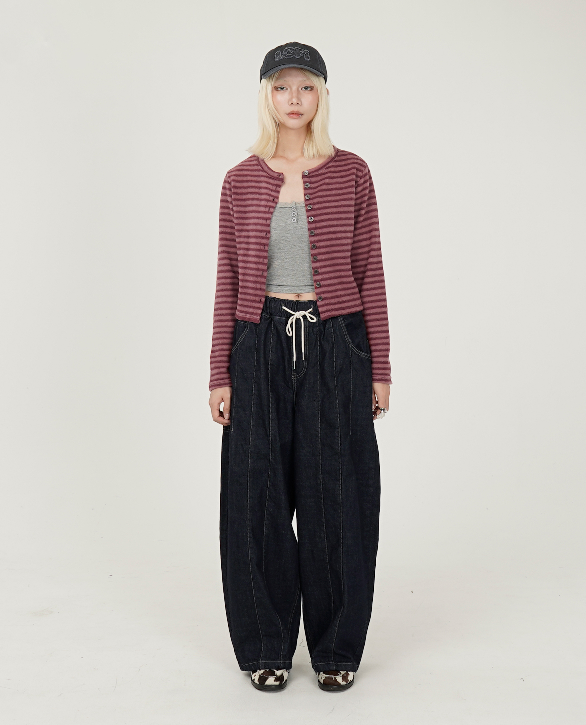 原色雙車線綁繩牛仔褲