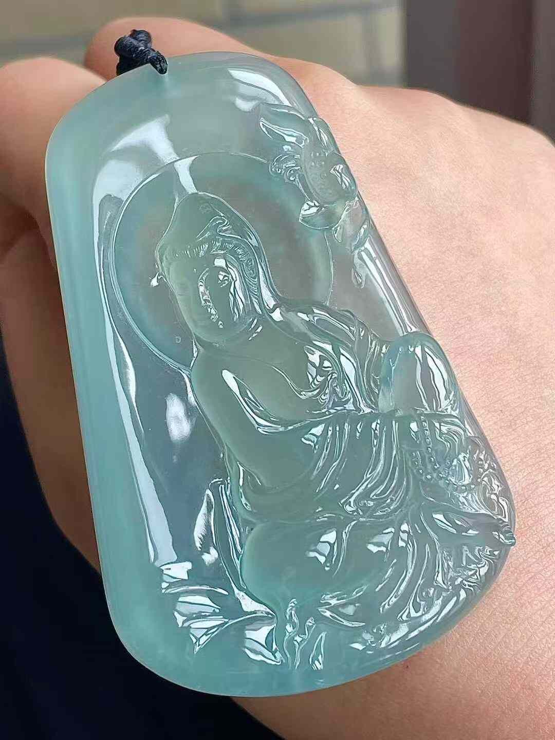 11225544 翡翠高冰天空藍自在觀音吊墜